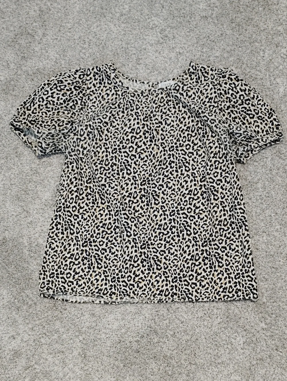 J. Crew Leopard Print Puff-Sleeve Blouse - Black and Cream